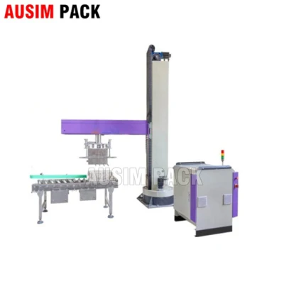 Automatische Kartonpalettierungsmaschine zum Stapeln von Wasserflaschenkartons und Palettieren von Folienpaketen auf Paletten