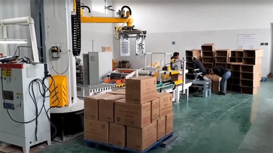Automatische Säulenpalettierer-Verpackungsmaschine. Automatische, mit Lebensmitteln und Getränken gefüllte Dosenpalettierermaschine